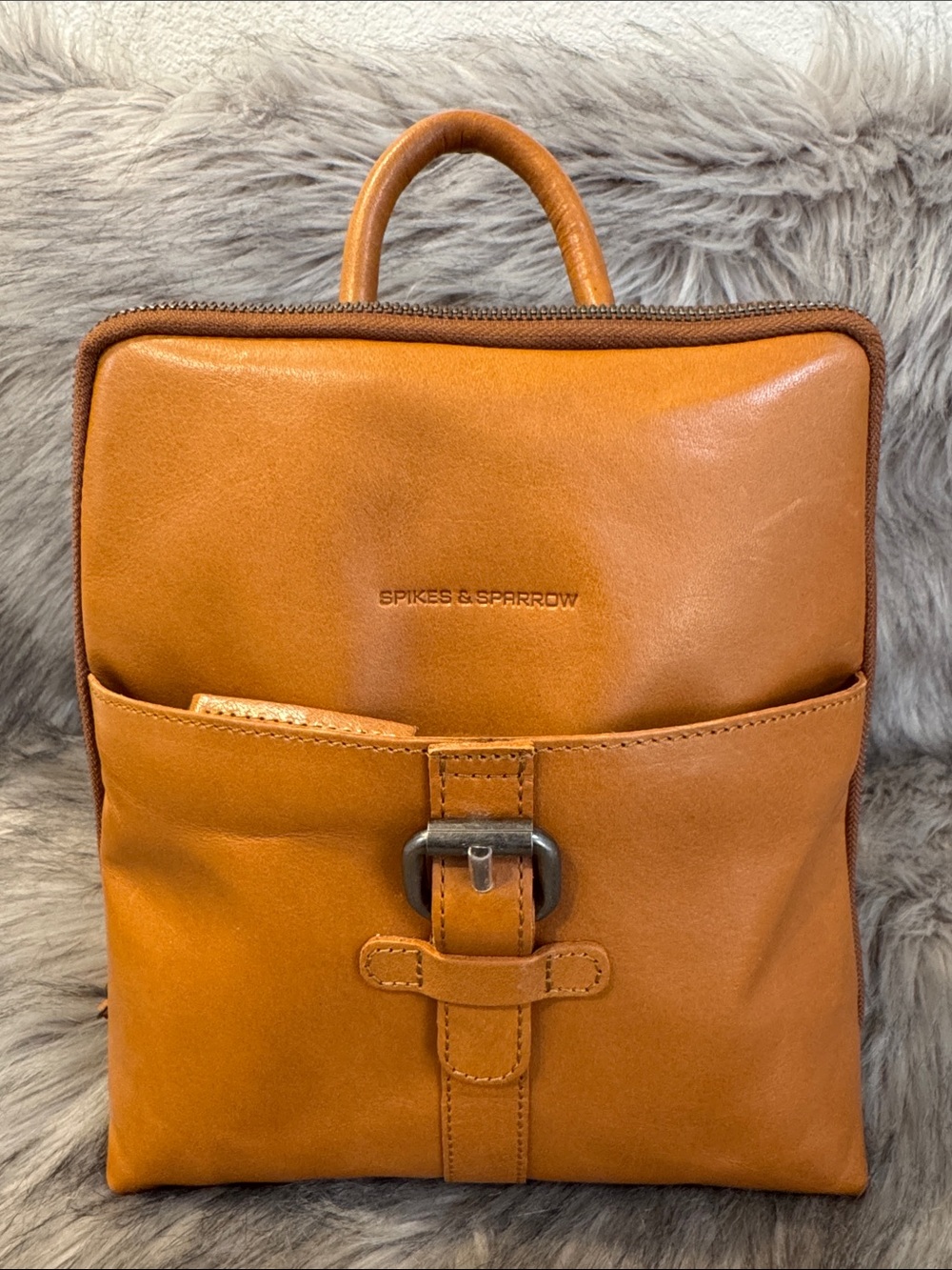 Spikes & Sparrow Carmel Color Leather Backpack - Compact Urban Satchel